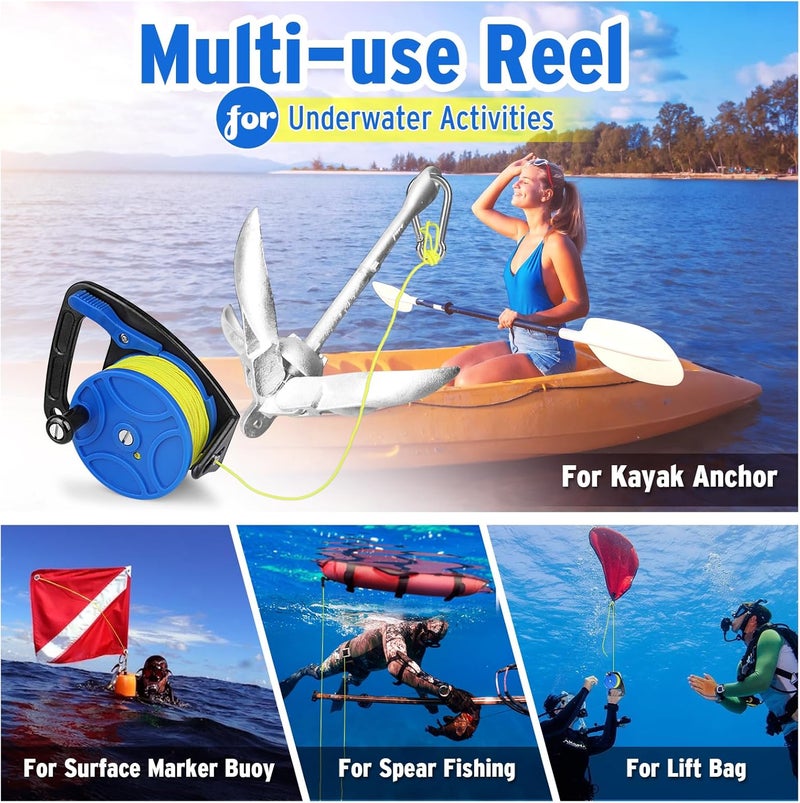 Pluzluce 270ft/83m Scuba Dive Reel, Portable Safety Handle Diving Reel with Thumb Stopper, High Visibility Line Spool Reel for Cave, Wreck, Drift Diving, Spear Fishing, Kayak Anchor, SMB, Buoy Sausage - Image 3